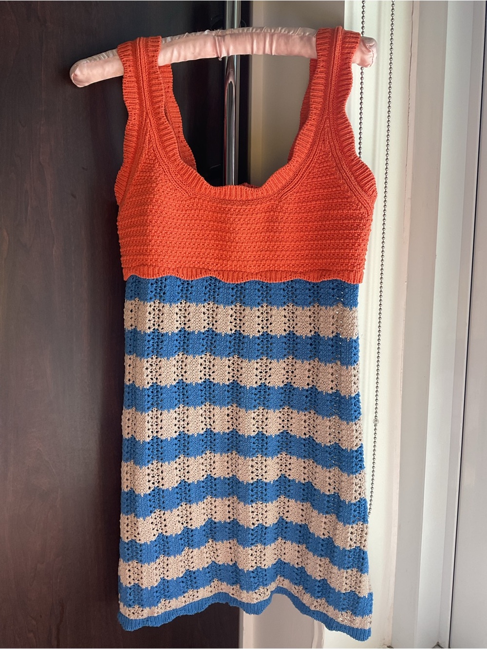 Zara Orange Bodice Crochet Tank Dress with Blue and Cream Stripes